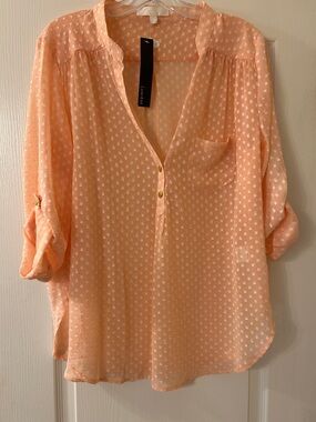 Lumiere Peach Polka Dot V-Neck Tunic
